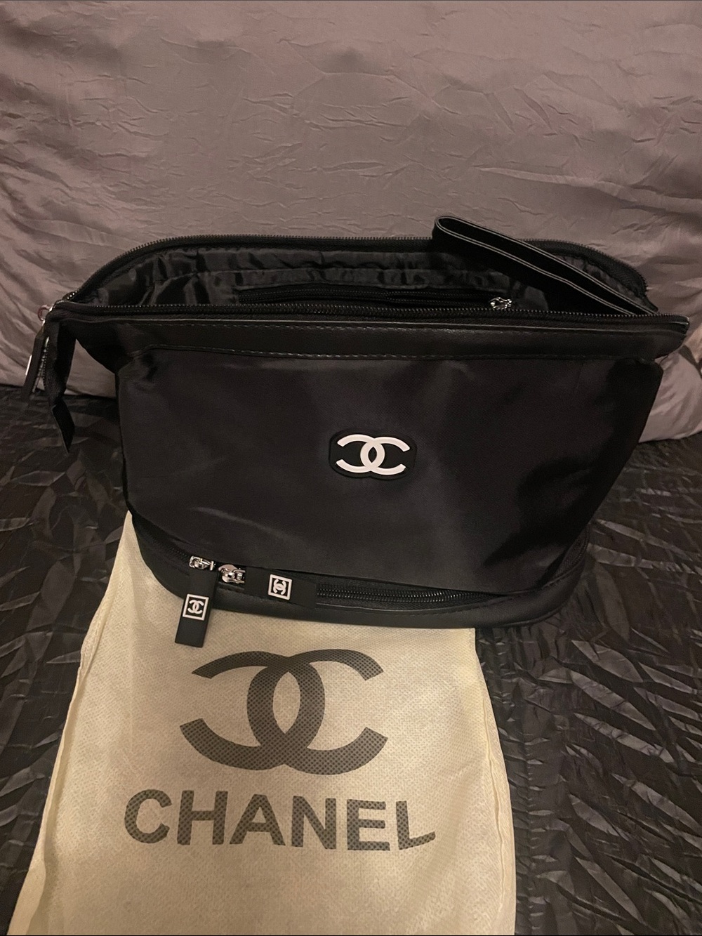 CHANEL GWP Black Nylon CC Logo Travel Pouch